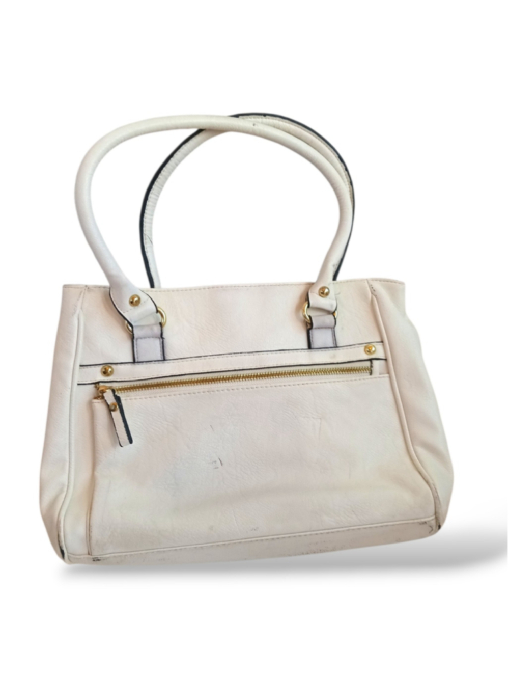 Bueno cream Satchel Handbag White Gold faux leather large neutral accessories